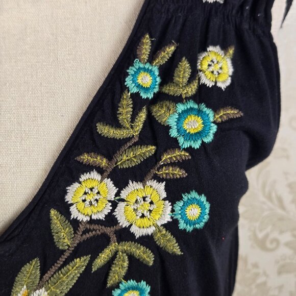 Johnny Was Size Medium Black Double Vneck Floral Embroidered Dress Sleeveless - Picture 4 of 16